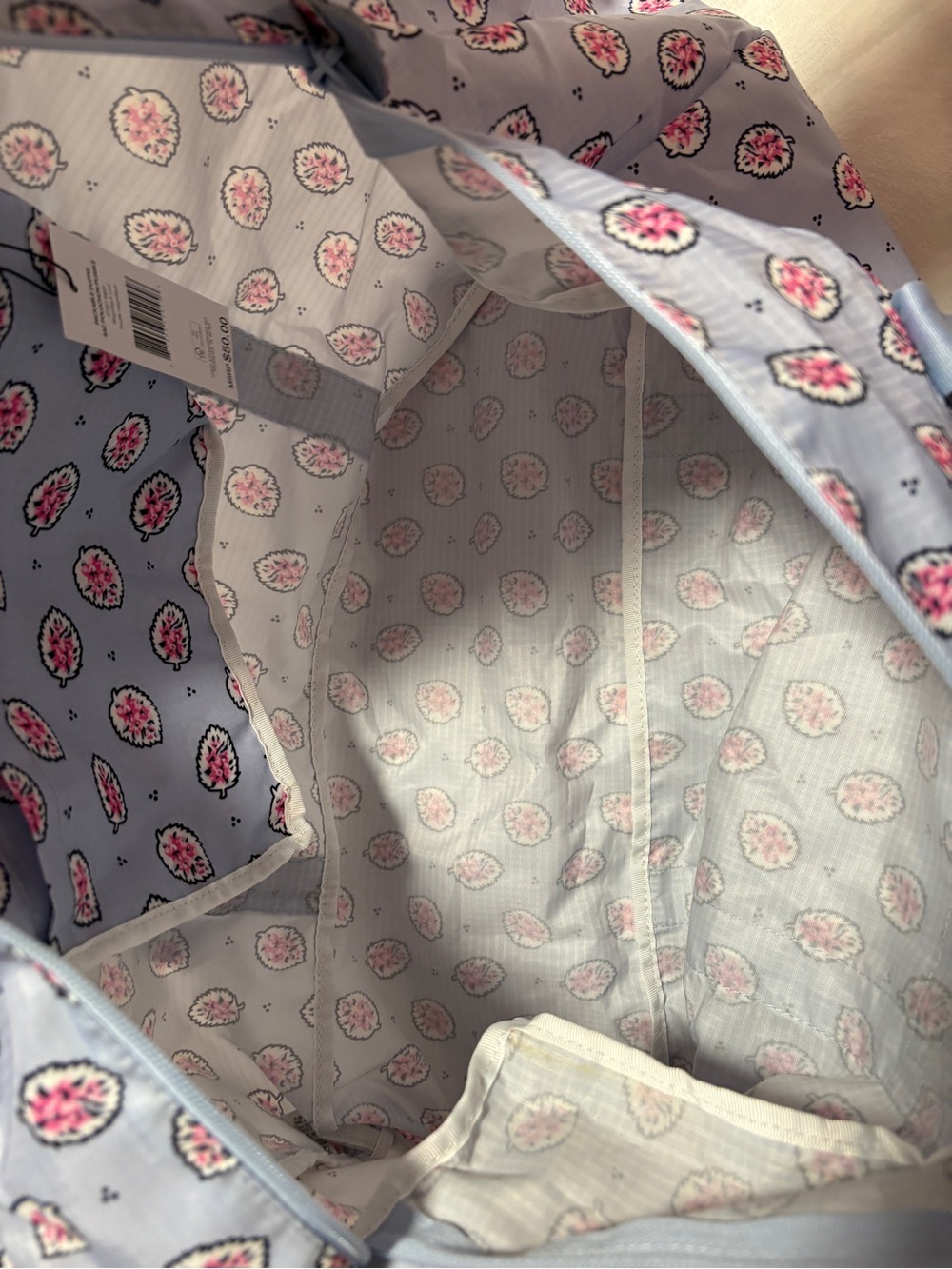 NWT Vera Bradley Ripstop Packable Duffel Bag in Light Blue Magnifique Leaf - Picture 6 of 7
